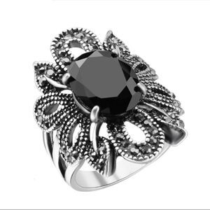 Silver & Black Stone Goth Emo Punk Rock Ring NWT